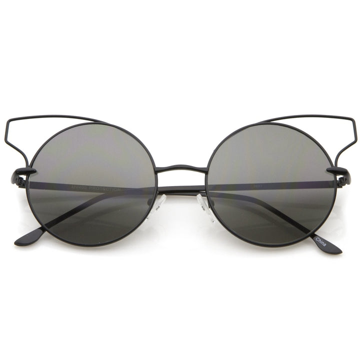 Womens Full Metal Open Design Frame Round Cat Eye Sunglasses 55mm Image 1