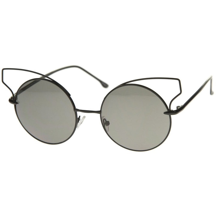 Womens Full Metal Open Design Frame Round Cat Eye Sunglasses 55mm Image 2