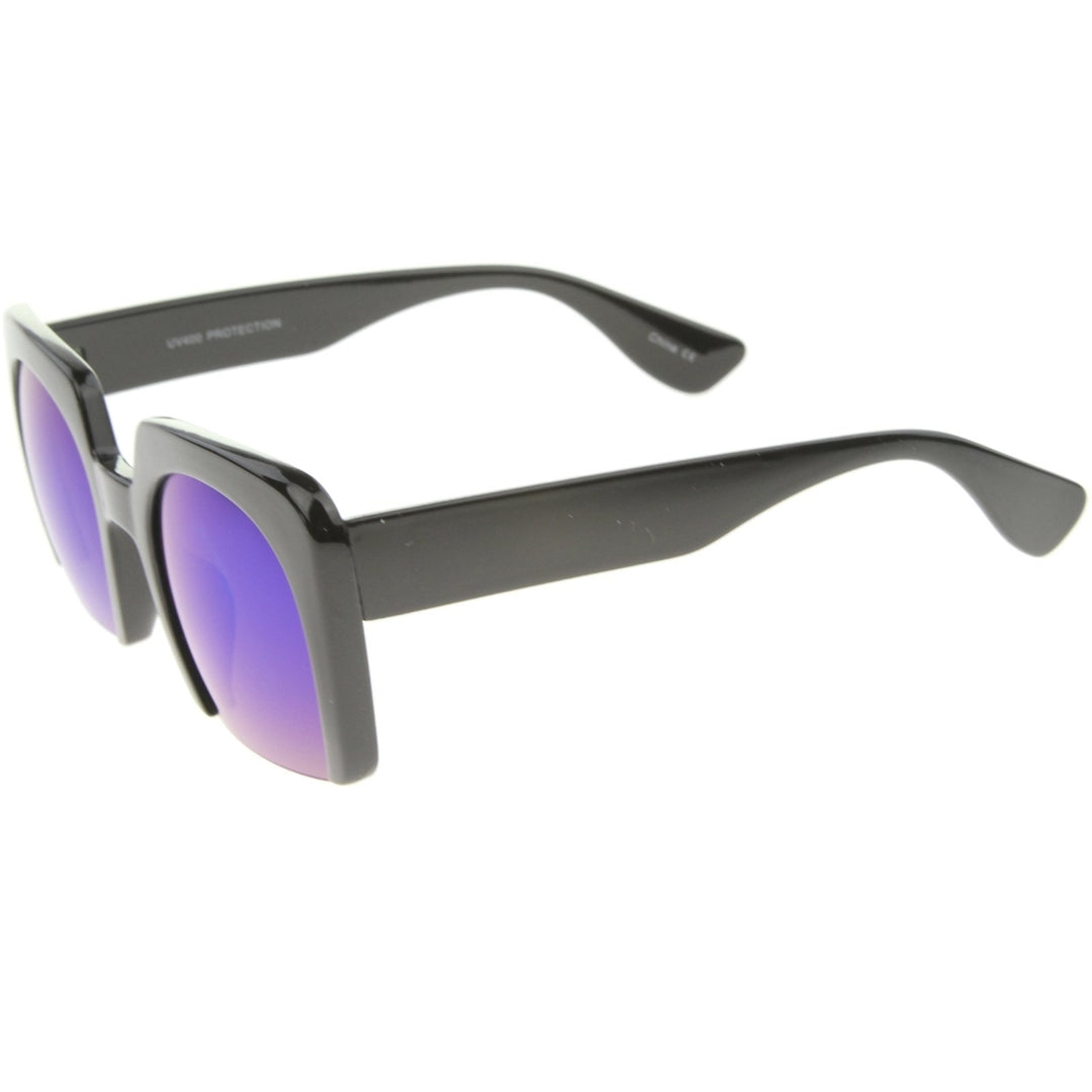 Womens High Fashion Bold Bottom Cut Square Mirrored Lens Sunglasses 52mm Image 3