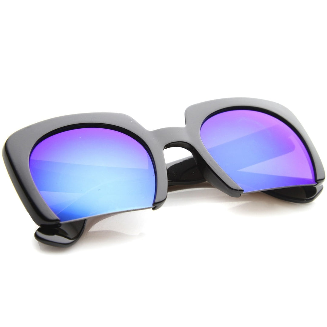 Womens High Fashion Bold Bottom Cut Square Mirrored Lens Sunglasses 52mm Image 4
