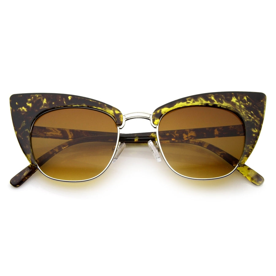 Womens High Fashion Half Frame Bold Square Cat Eye Sunglasses 50mm Image 1