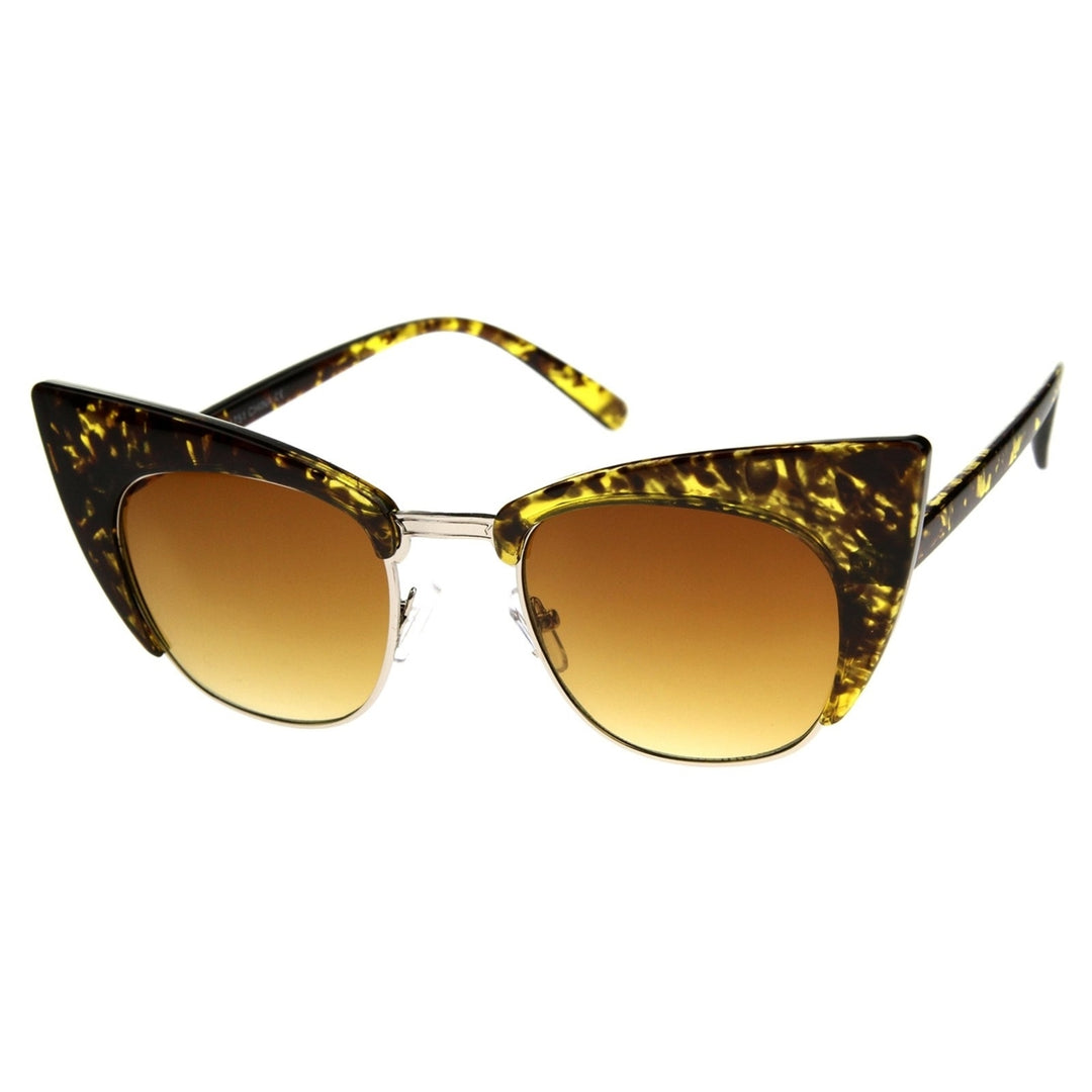 Womens High Fashion Half Frame Bold Square Cat Eye Sunglasses 50mm Image 2
