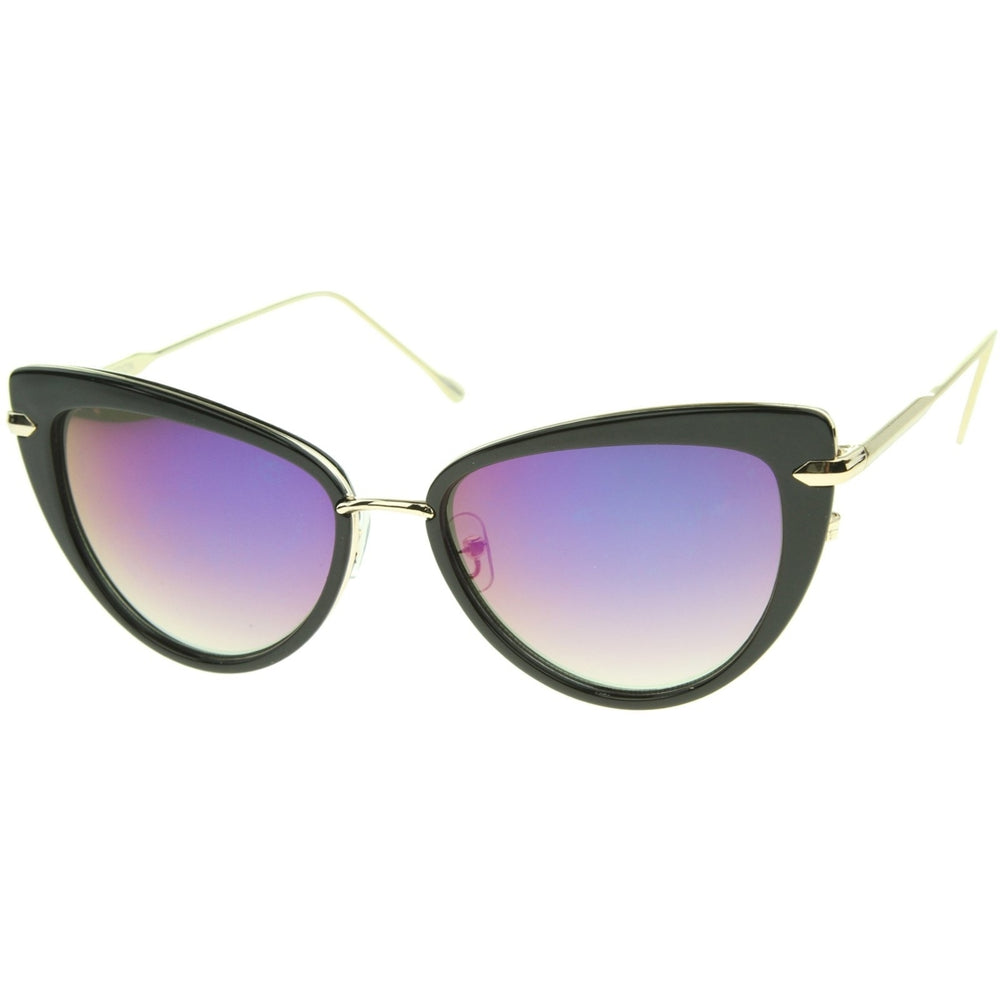 Womens High Fashion Metal Temple Super Cat Eye Sunglasses 55mm Image 2
