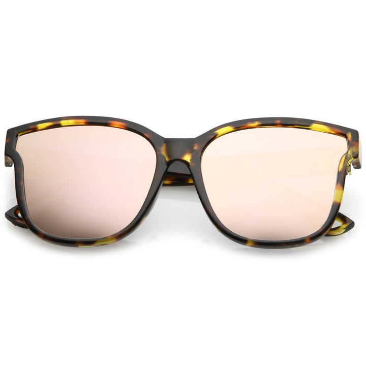 Womens Horn Rim Metal Accent Mirrored Square Flat Lens Cat Eye Sunglasses 55mm Image 1