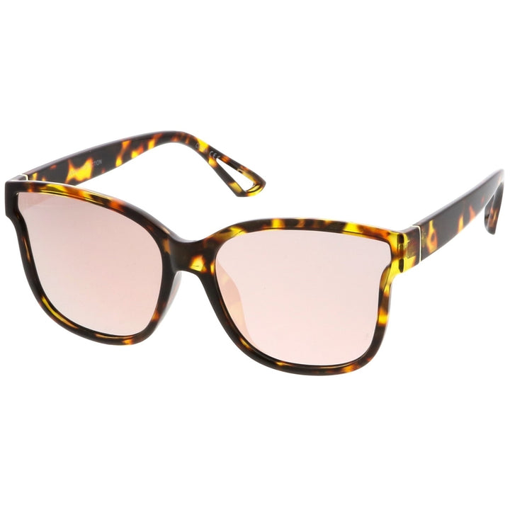 Womens Horn Rim Metal Accent Mirrored Square Flat Lens Cat Eye Sunglasses 55mm Image 2