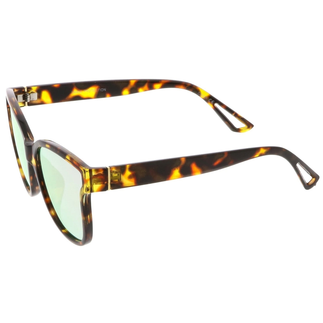 Womens Horn Rim Metal Accent Mirrored Square Flat Lens Cat Eye Sunglasses 55mm Image 3