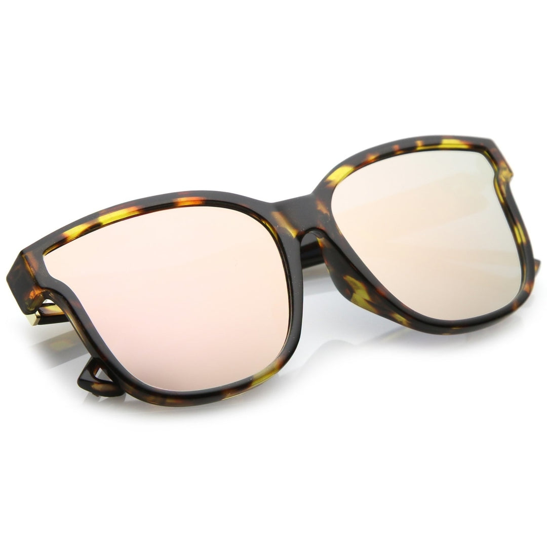 Womens Horn Rim Metal Accent Mirrored Square Flat Lens Cat Eye Sunglasses 55mm Image 4