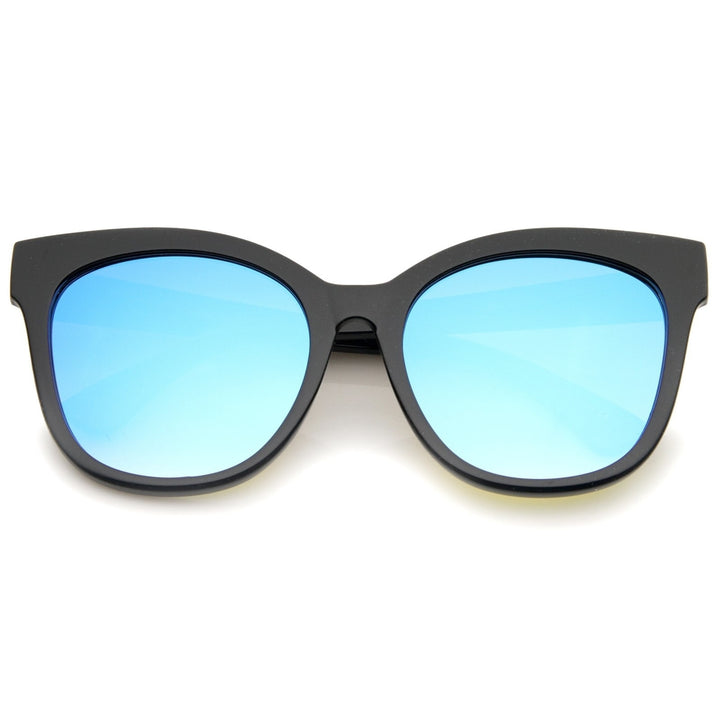 Womens Horn Rimmed Color Mirror Flat Lens Oversize Cat Eye Sunglasses 57mm Image 1