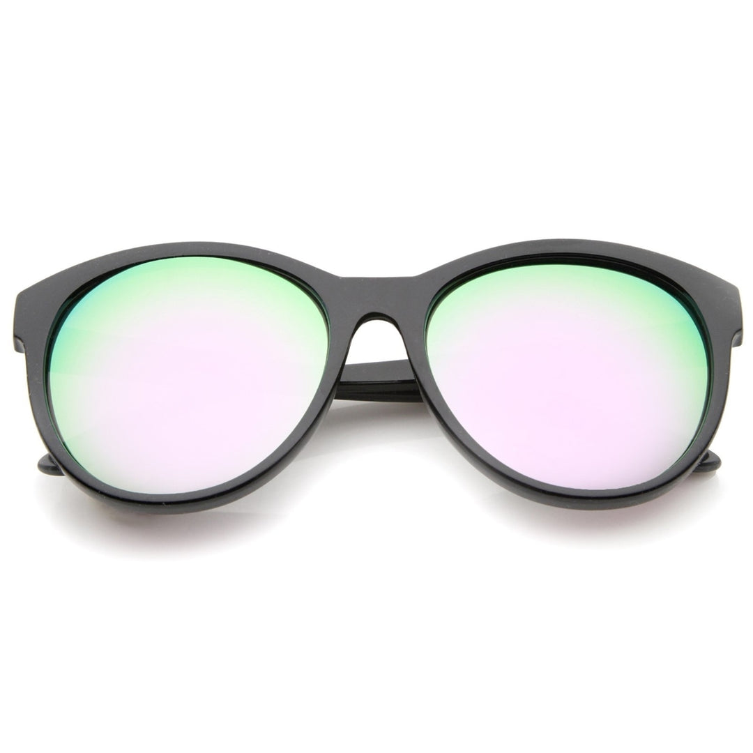 Womens Horn Rimmed Color Mirror Lens Oversized Cat Eye Sunglasses 58mm Image 1