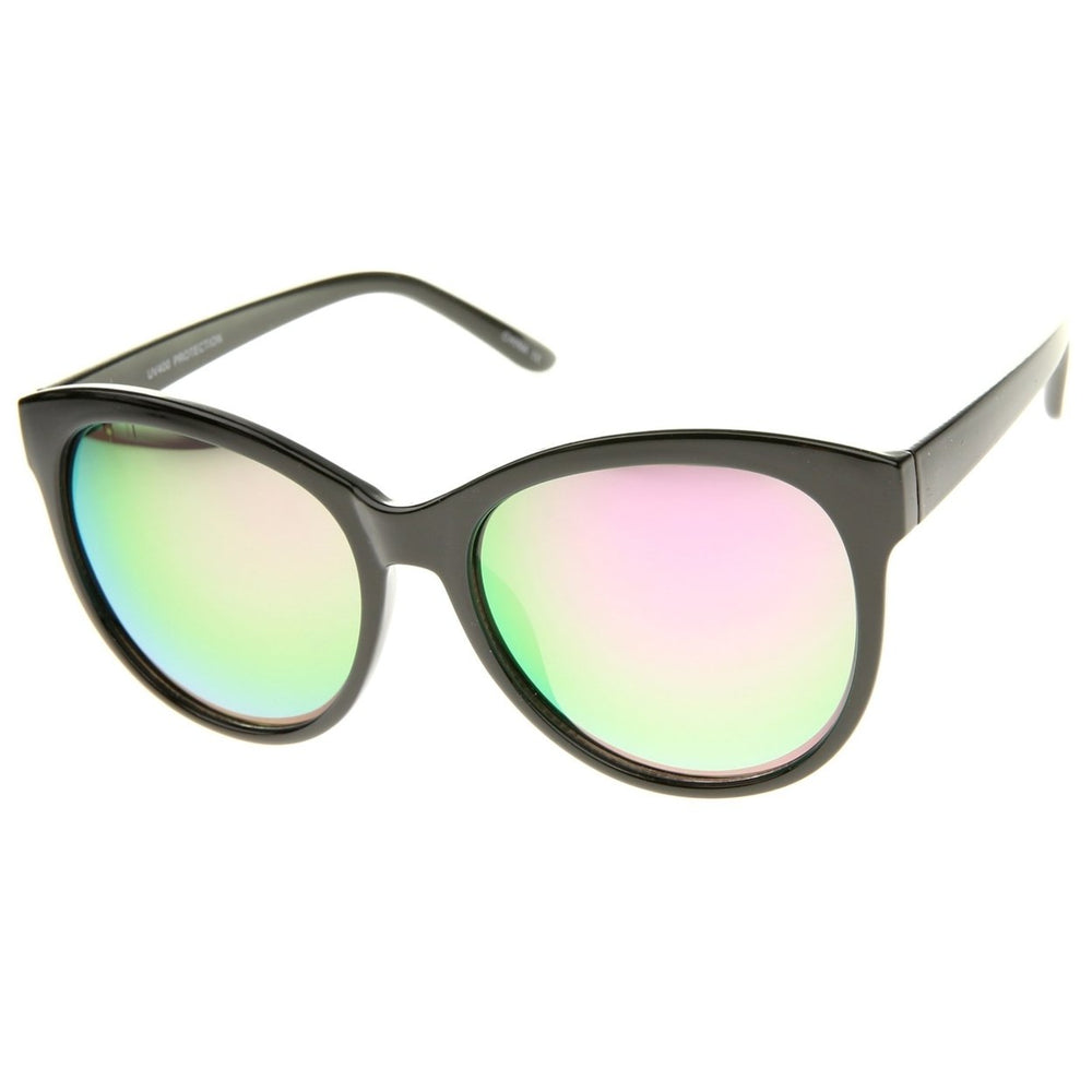 Womens Horn Rimmed Color Mirror Lens Oversized Cat Eye Sunglasses 58mm Image 2