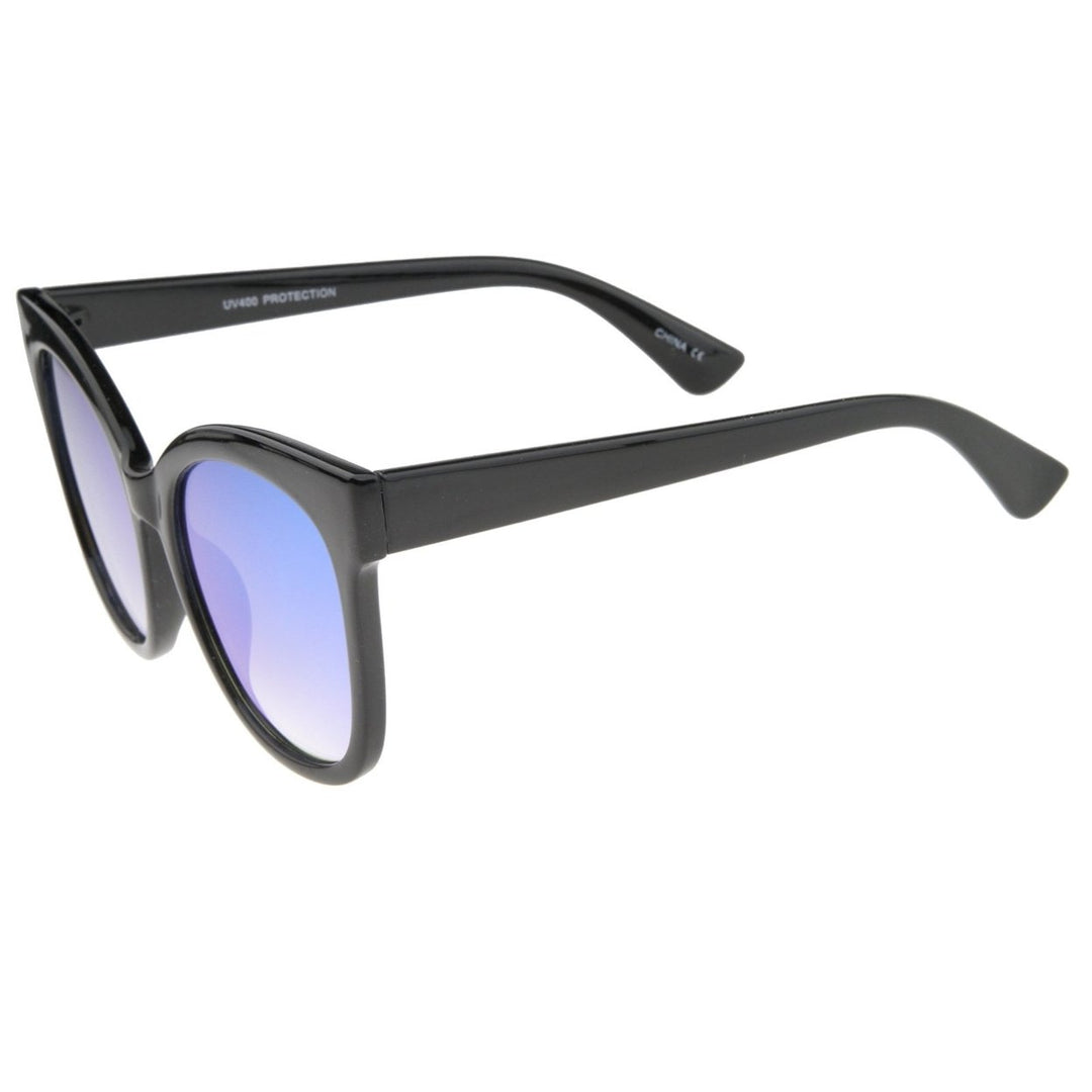 Womens Horn Rimmed Color Mirror Flat Lens Oversize Cat Eye Sunglasses 57mm Image 3