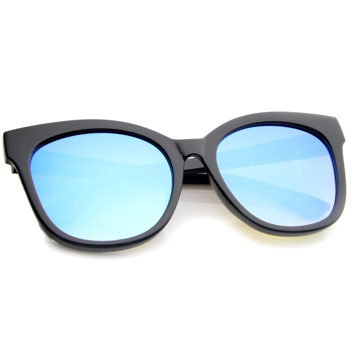 Womens Horn Rimmed Color Mirror Flat Lens Oversize Cat Eye Sunglasses 57mm Image 4