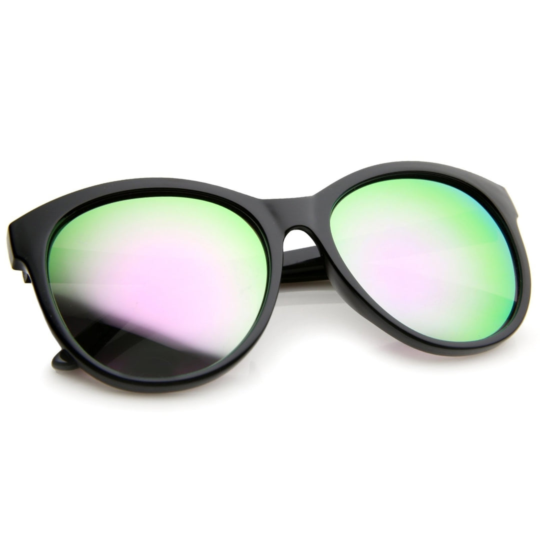 Womens Horn Rimmed Color Mirror Lens Oversized Cat Eye Sunglasses 58mm Image 4