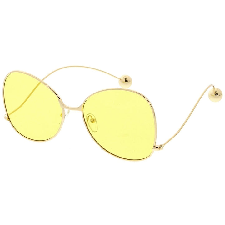 Womens Metal Butterfly Sunglasses Thin Curved Arms Ball Accent Color Tinted Flat Lens 56mm Image 2