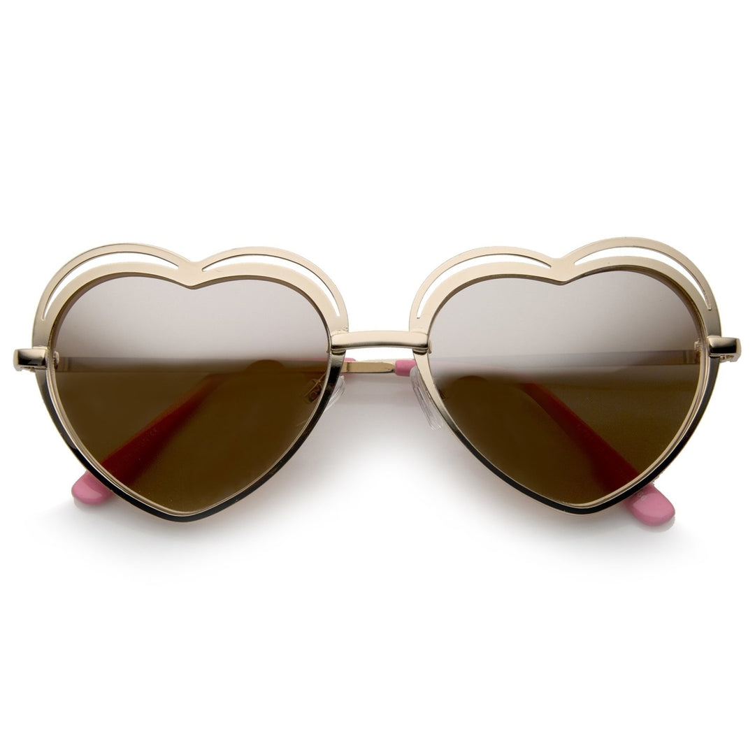 Womens Metal Cutout Frame Thin Temple Cutout Heart Sunglasses 55mm Image 1