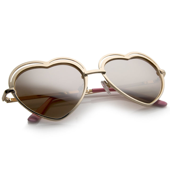 Womens Metal Cutout Frame Thin Temple Cutout Heart Sunglasses 55mm Image 4