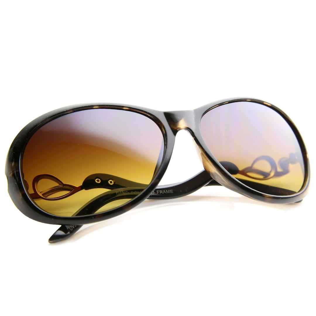 Womens Metal Temple Rhinestone Accent Oval Gradient Lens Oversize Sunglasses 61mm Image 4