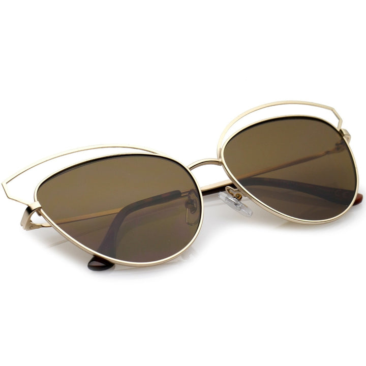 Womens Open Metal Frame Slim Temple Oversize Cat Eye Sunglasses 58mm Image 4