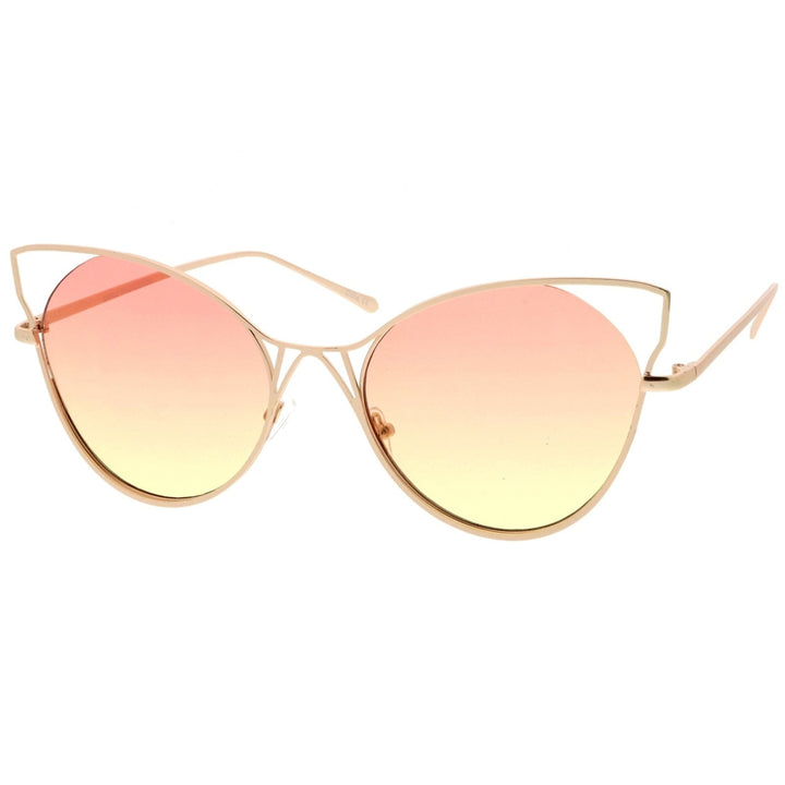 Womens Open Metal Slim Temple Gradient Flat Lens Oversize Cat Eye Sunglasses 60mm Image 2