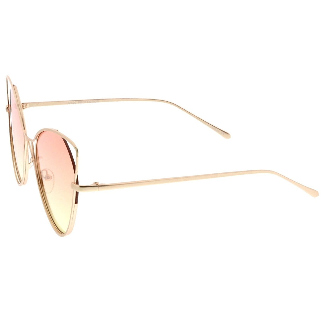 Womens Open Metal Slim Temple Gradient Flat Lens Oversize Cat Eye Sunglasses 60mm Image 3