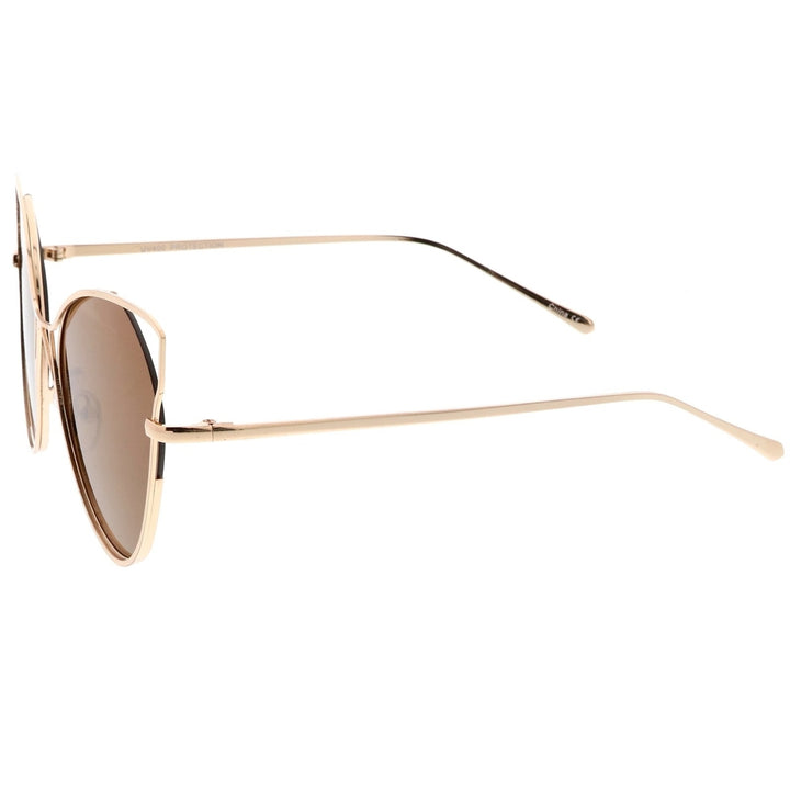 Womens Open Metal Slim Temple Neutral Colored Flat Lens Oversize Cat Eye Sunglasses 60mm Image 3