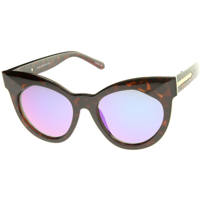 Womens Oversize Chunky Frame Iridescent Lens Cat Eye Sunglasses 55mm Image 2