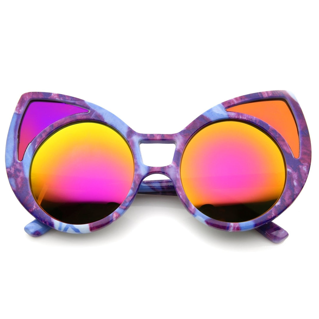 Womens Oversize Colored Frame Mirror Lens Cat Eye Sunglasses 52mm Image 1