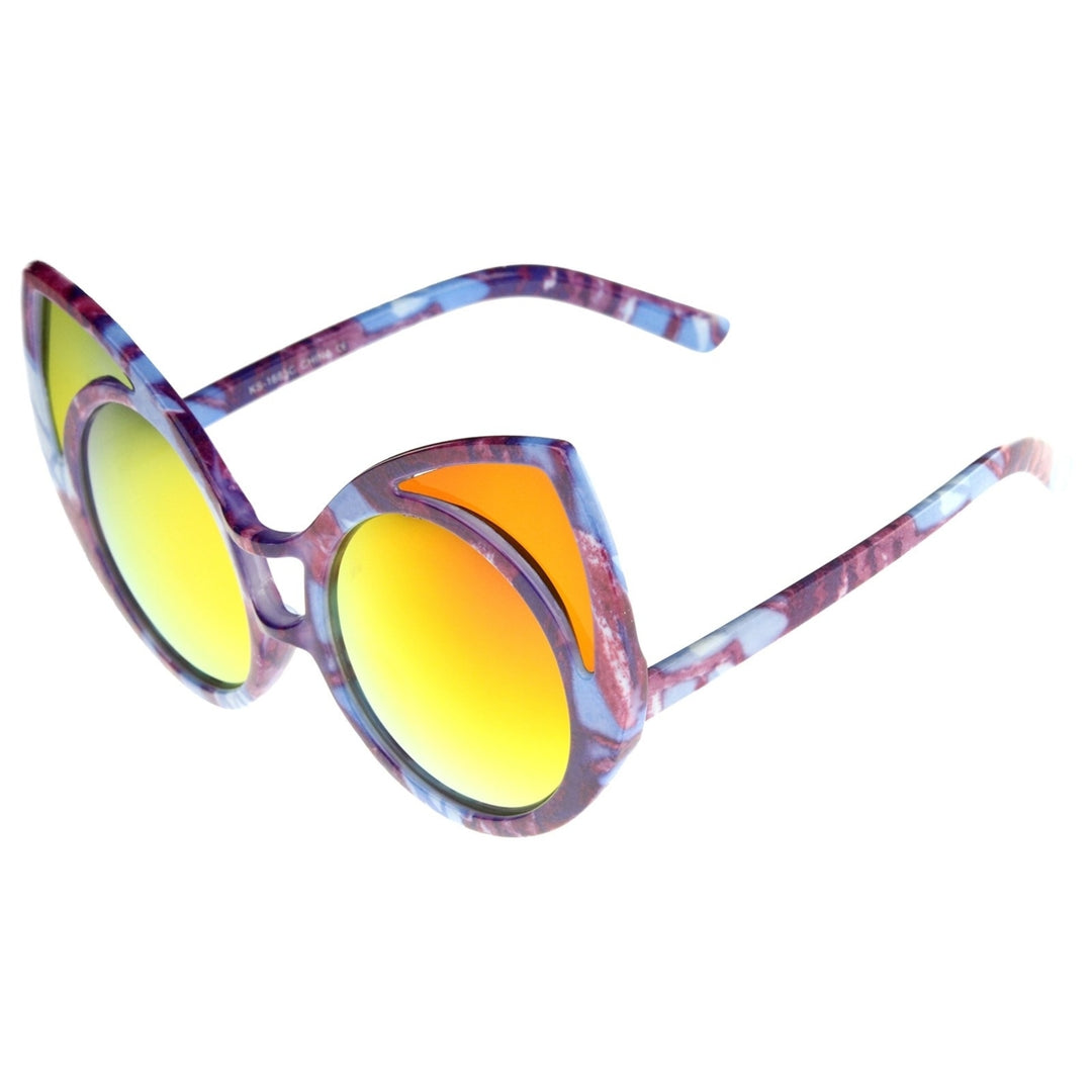 Womens Oversize Colored Frame Mirror Lens Cat Eye Sunglasses 52mm Image 3