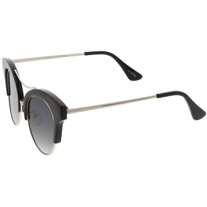 Womens Oversize Cutout Metal Brow Bar Round Flat Lens Cat Eye Sunglasses 51mm Image 3