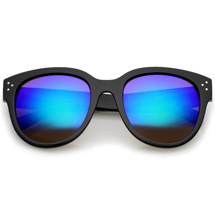 Womens Oversize Horn Rimmed Colored Mirror Lens Cat Eye Sunglasses 56mm Image 1