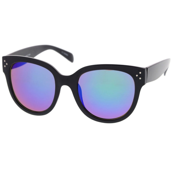 Womens Oversize Horn Rimmed Colored Mirror Lens Cat Eye Sunglasses 56mm Image 2