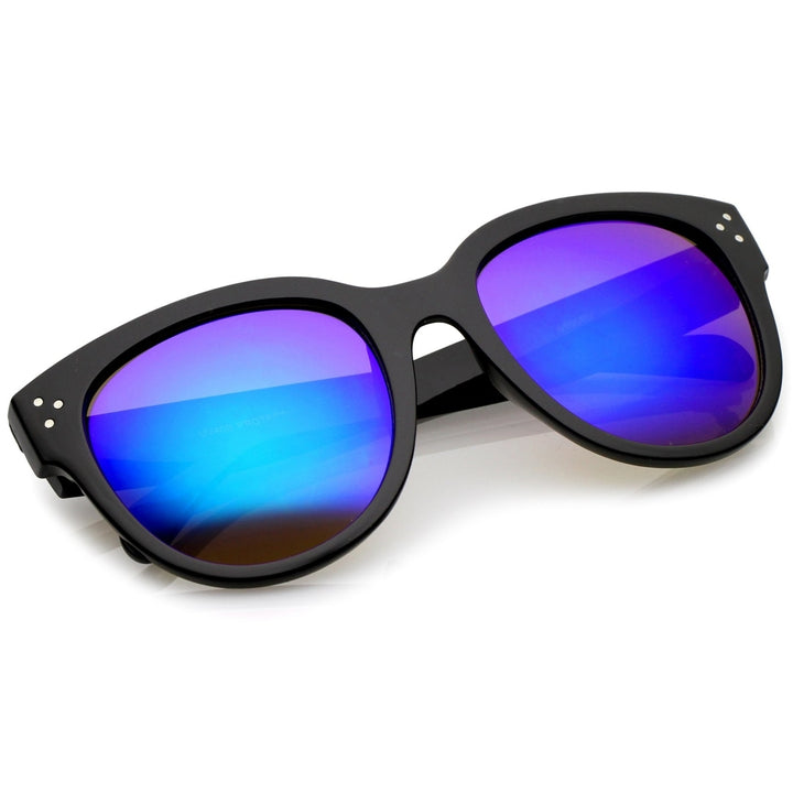 Womens Oversize Horn Rimmed Colored Mirror Lens Cat Eye Sunglasses 56mm Image 4