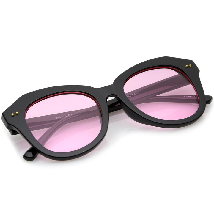 Womens Oversize Horn Rimmed Colored Round Lens Cat Eye Sunglasses 52mm Image 4