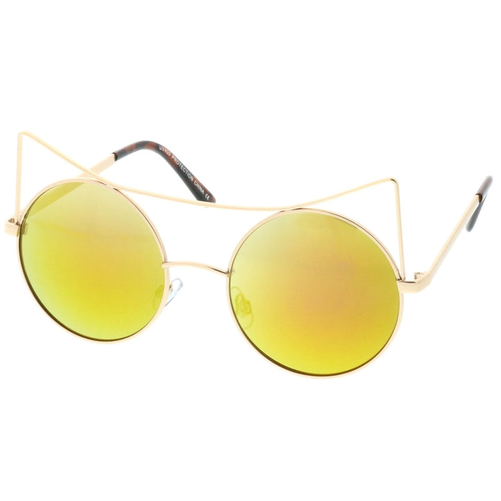 Womens Oversize Open Metal Cat Eye Sunglasses With Colored Mirror Flat Lens 54mm Image 2