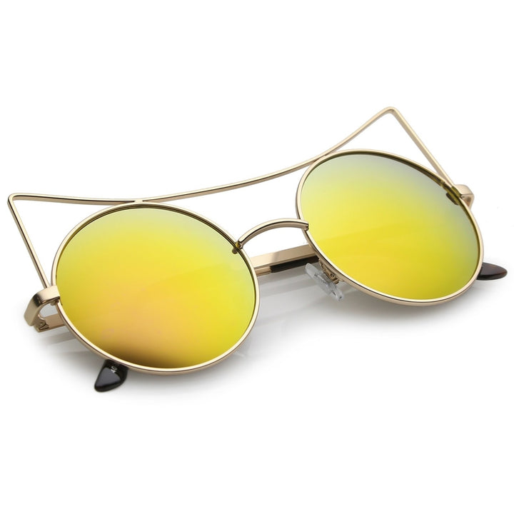 Womens Oversize Open Metal Cat Eye Sunglasses With Colored Mirror Flat Lens 54mm Image 4