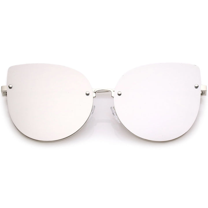 Womens Oversize Rimless Cat Eye Sunglasses With Colored Mirror Flat Lens 61mm Image 1