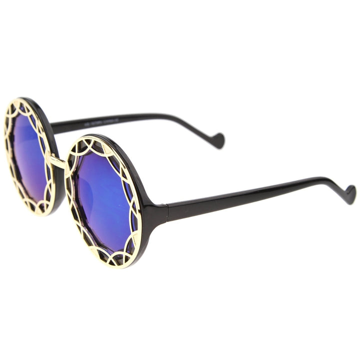 Womens Oversize Ornate Flat Pattern Color Mirror Lens Round Sunglasses 55mm Image 3