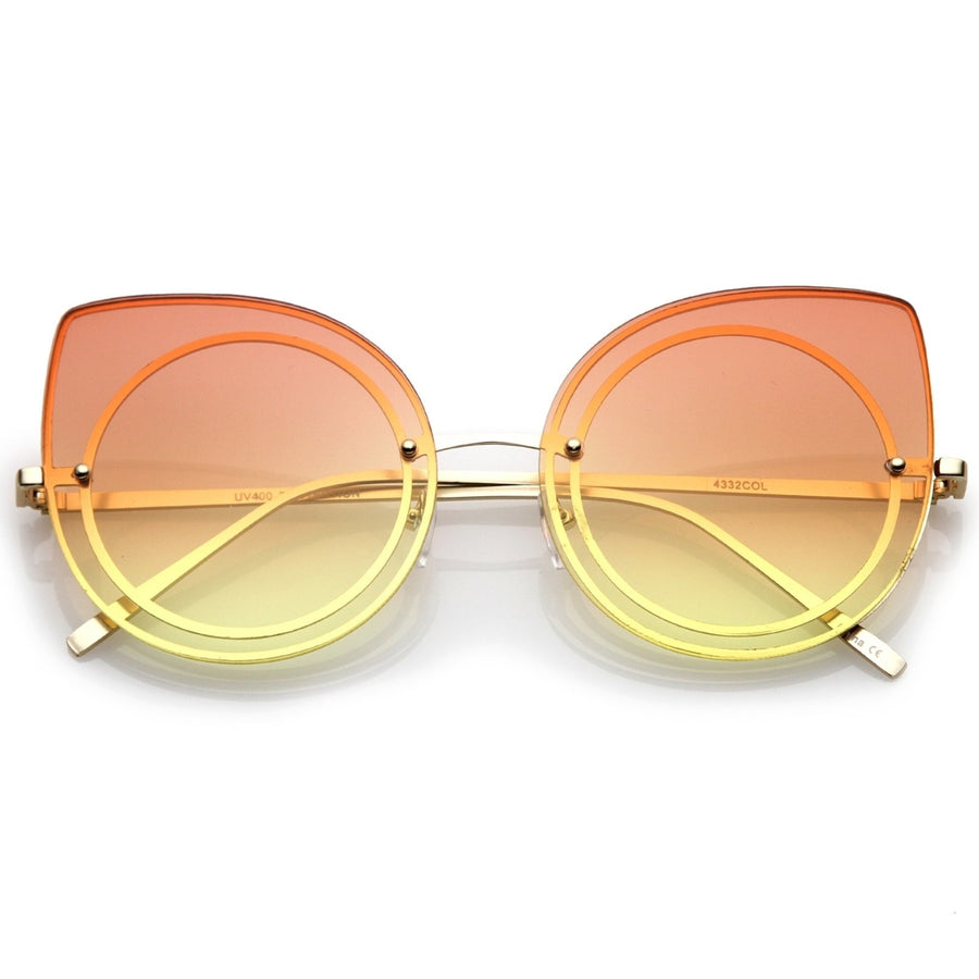Womens Oversize Rimless Colored Gradient Flat Lens Cat Eye Sunglasses 63mm Image 1
