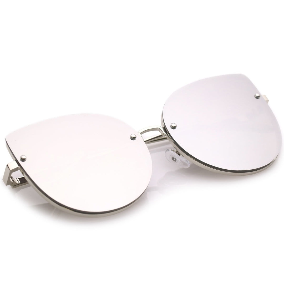 Womens Oversize Rimless Cat Eye Sunglasses With Colored Mirror Flat Lens 61mm Image 4