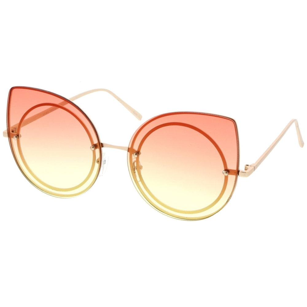 Womens Oversize Rimless Colored Gradient Flat Lens Cat Eye Sunglasses 63mm Image 2