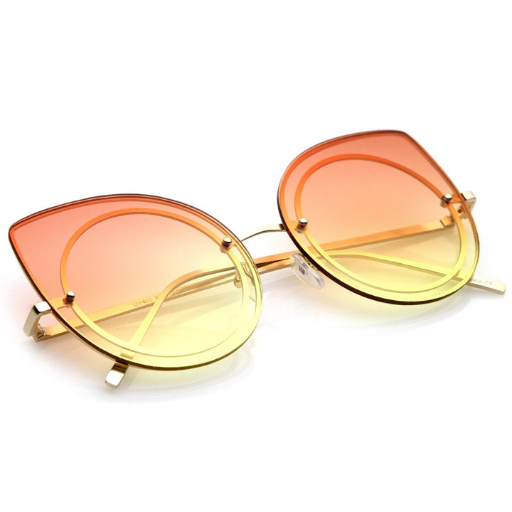 Womens Oversize Rimless Colored Gradient Flat Lens Cat Eye Sunglasses 63mm Image 4