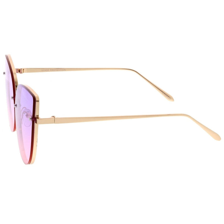 Womens Oversize Slim Metal Rimless Gradient Flat Lens Cat Eye Sunglasses 61mm Image 3