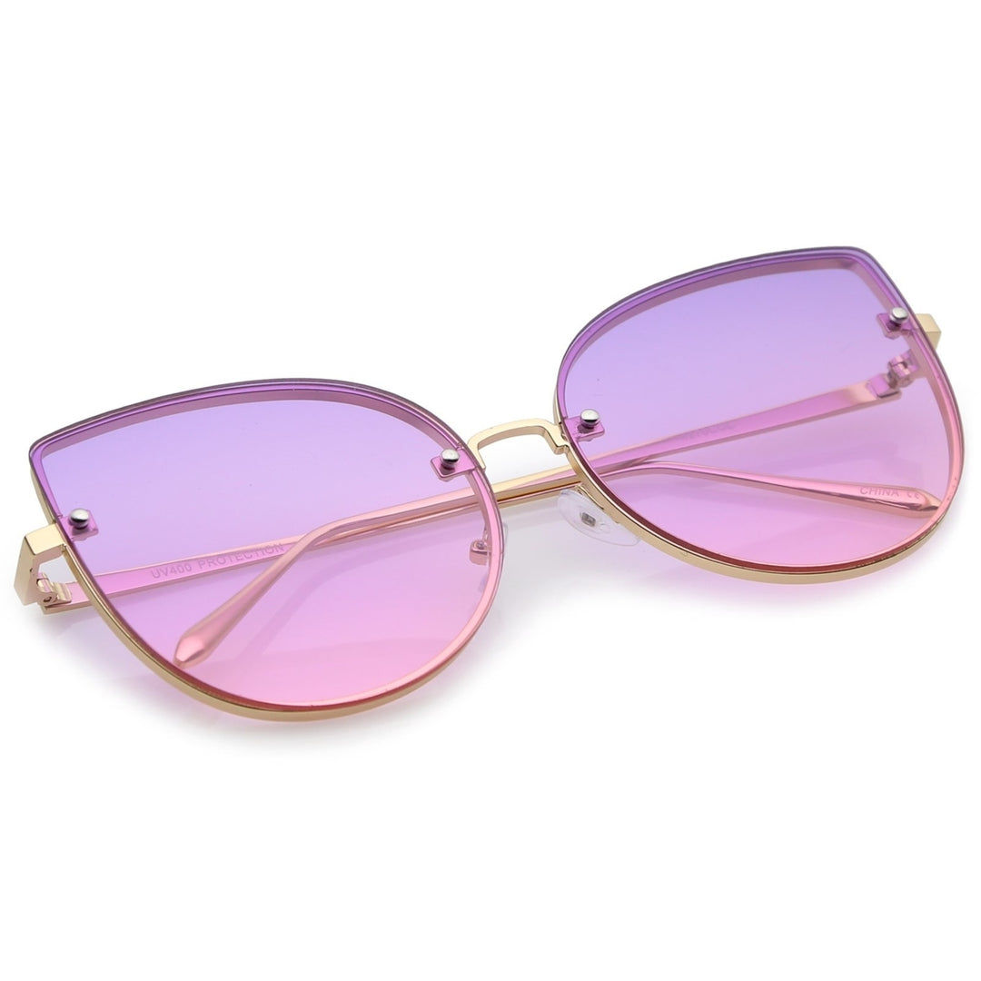Womens Oversize Slim Metal Rimless Gradient Flat Lens Cat Eye Sunglasses 61mm Image 4
