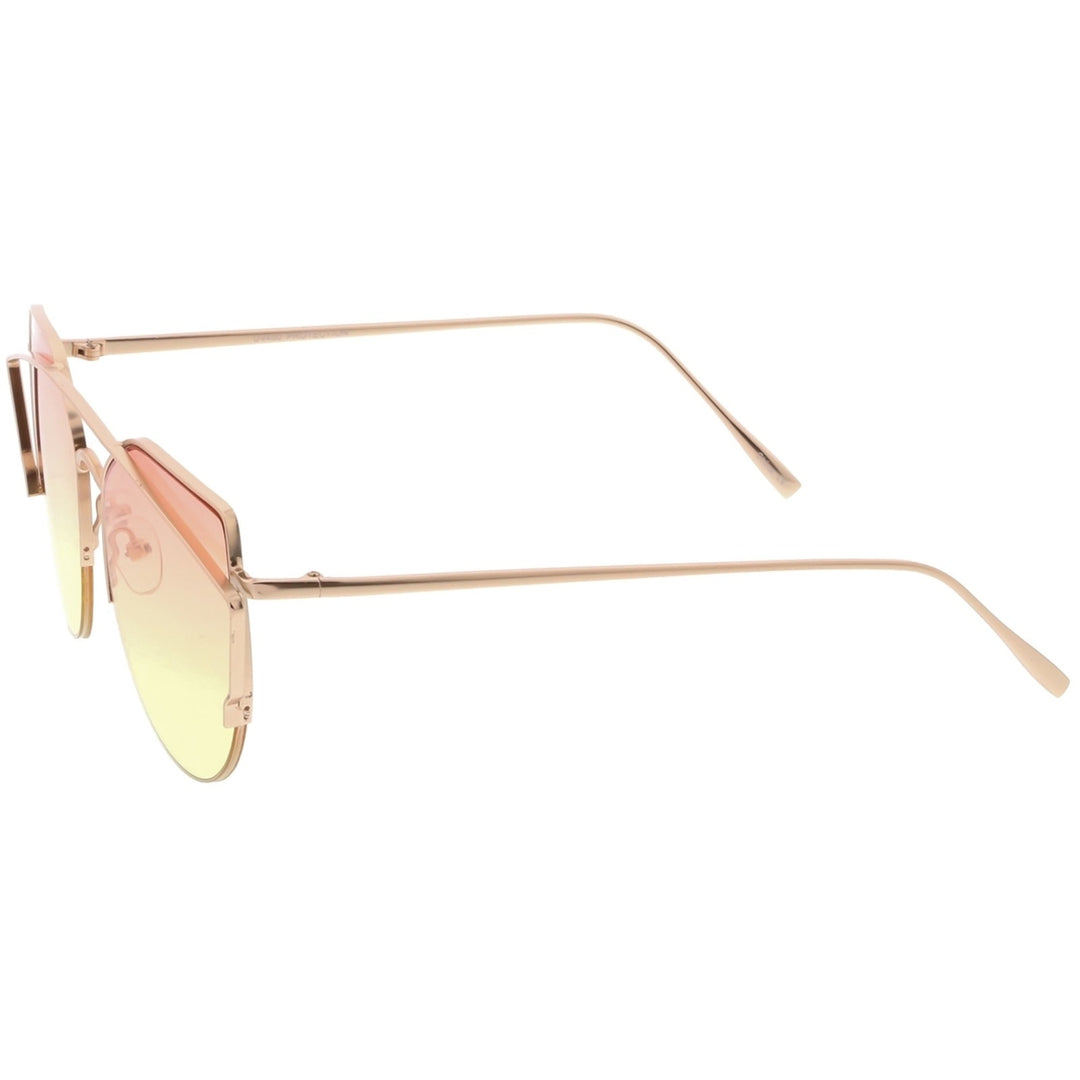Womens Semi Rimless Metal Brow Bar Round Colored Flat Lens Cat Eye Sunglasses Image 3
