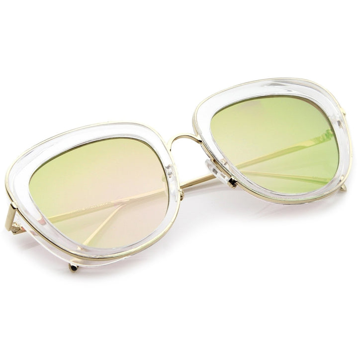 Womens Transparent Frame Square Colored Mirror Lens Oversize Sunglasses 53mm Image 4