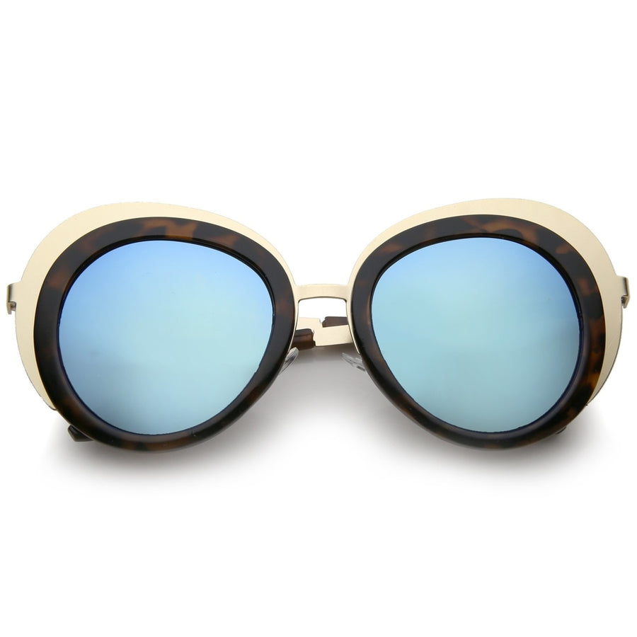 Womens Two-Tone Metal Backing Colored Mirror Lens Round Sunglasses 50mm Image 1