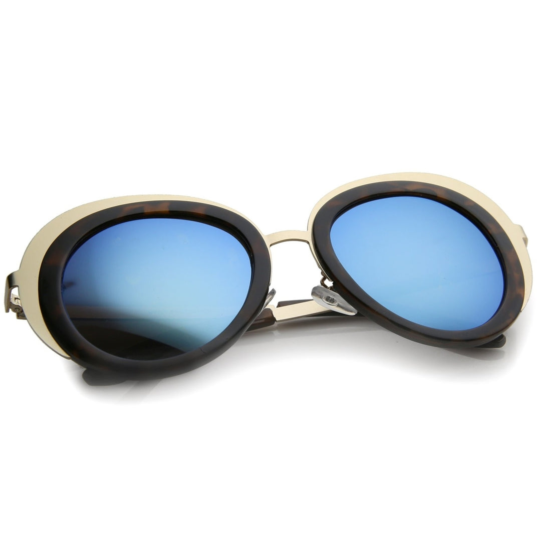 Womens Two-Tone Metal Backing Colored Mirror Lens Round Sunglasses 50mm Image 4