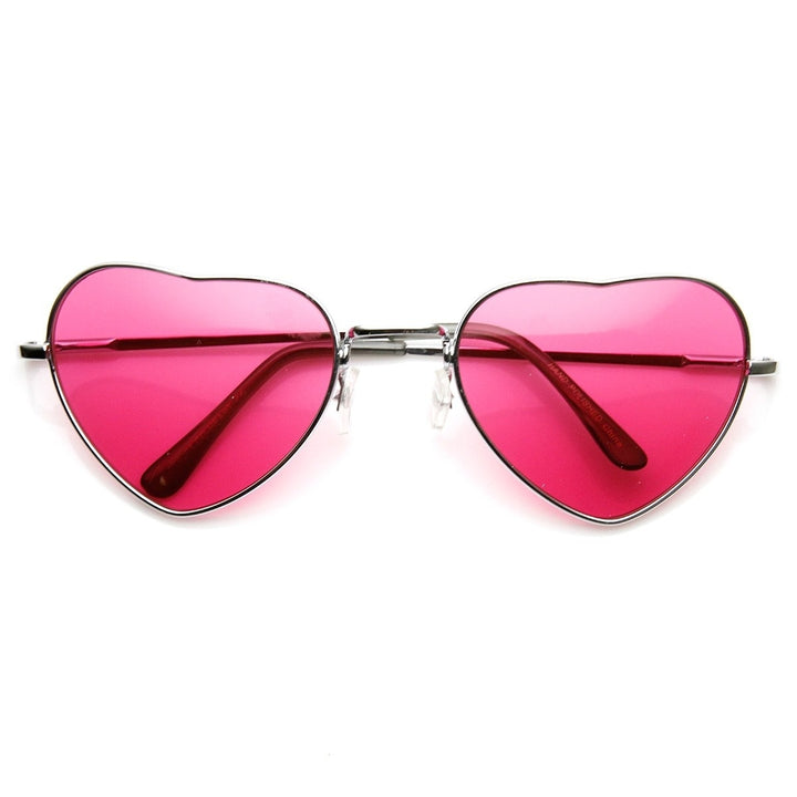 Womens Adorable Metal Heart Shape Color Tinted Sunglasses Image 1