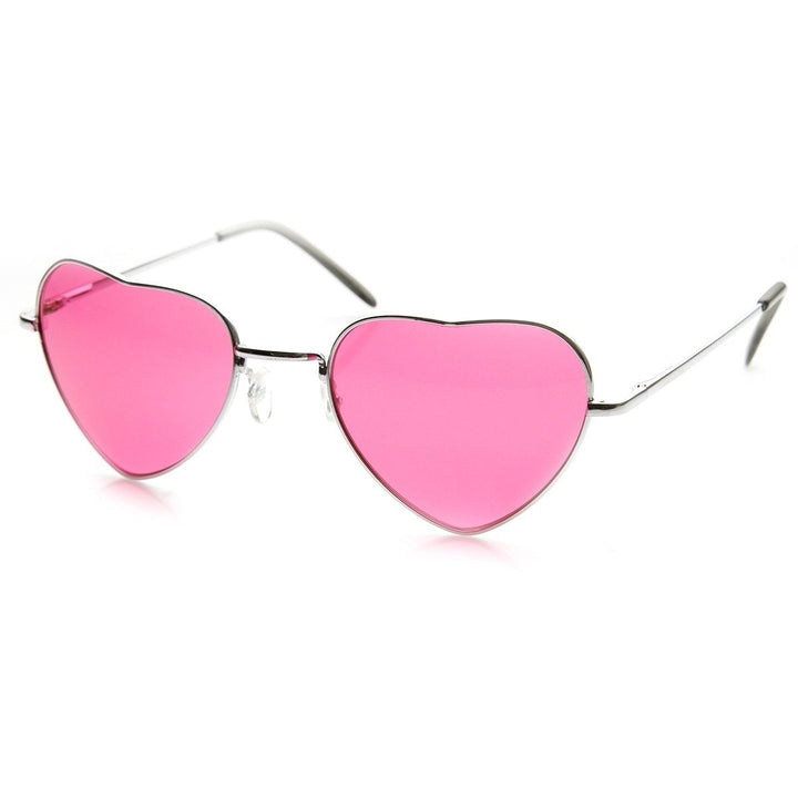 Womens Adorable Metal Heart Shape Color Tinted Sunglasses Image 2