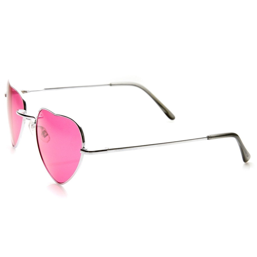 Womens Adorable Metal Heart Shape Color Tinted Sunglasses Image 3